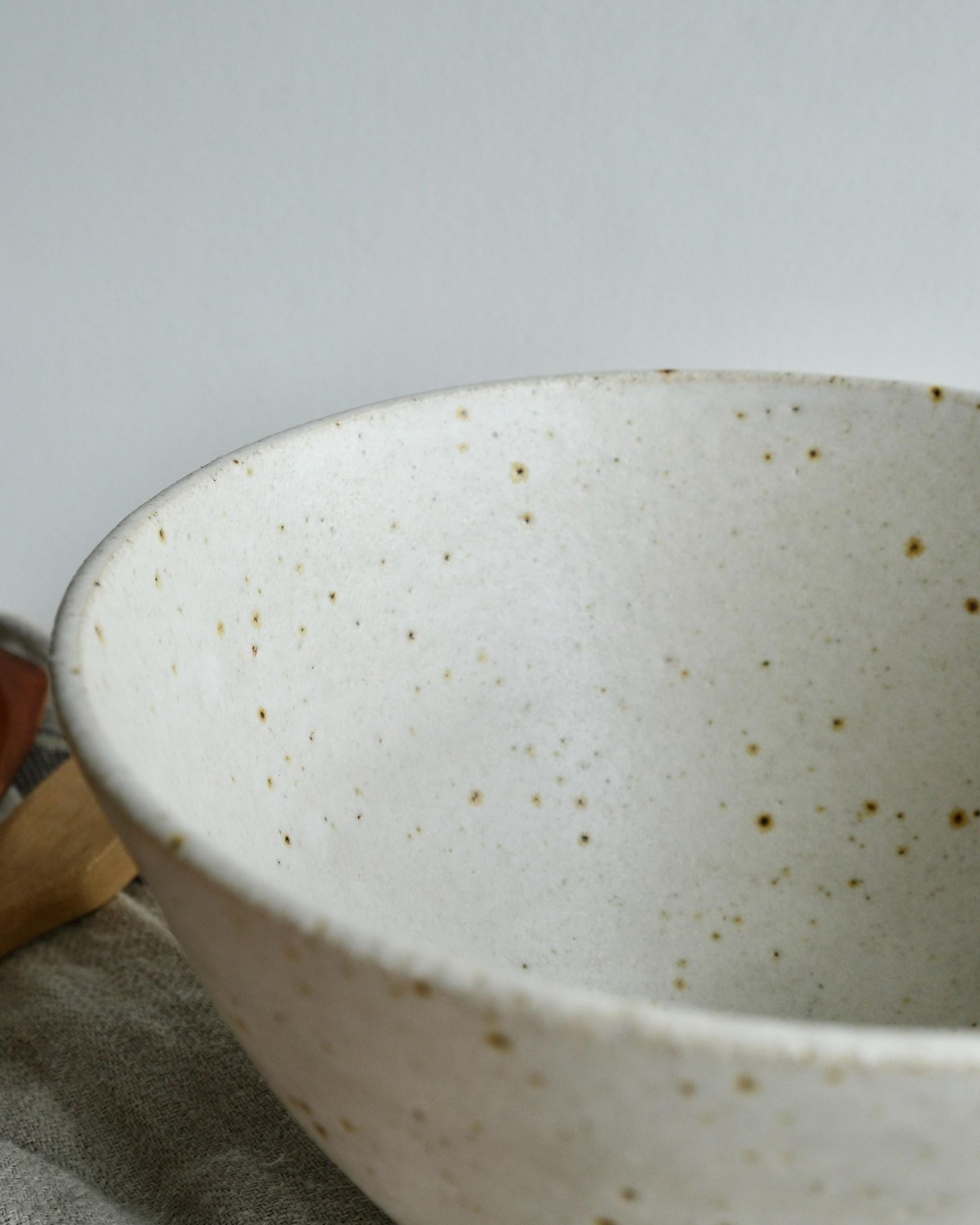 Speckled ceramic bowl on a neutral background